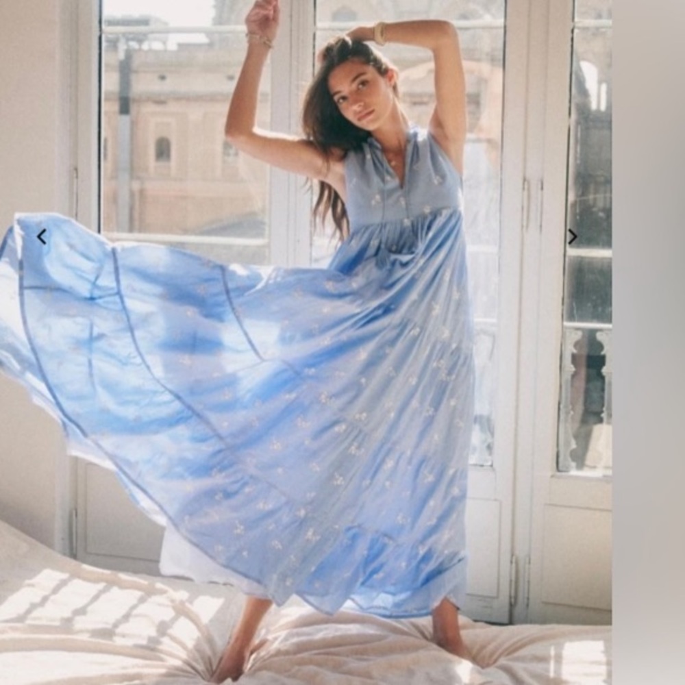Sezane Light Blue Floral Maxi Dress